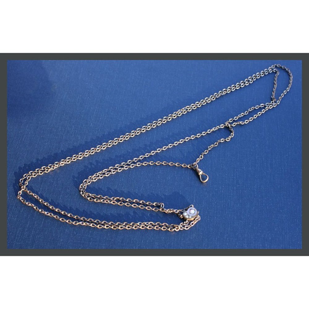 Victorian pocket watch real opal slide rope chain necklace signed DFB, 60" total